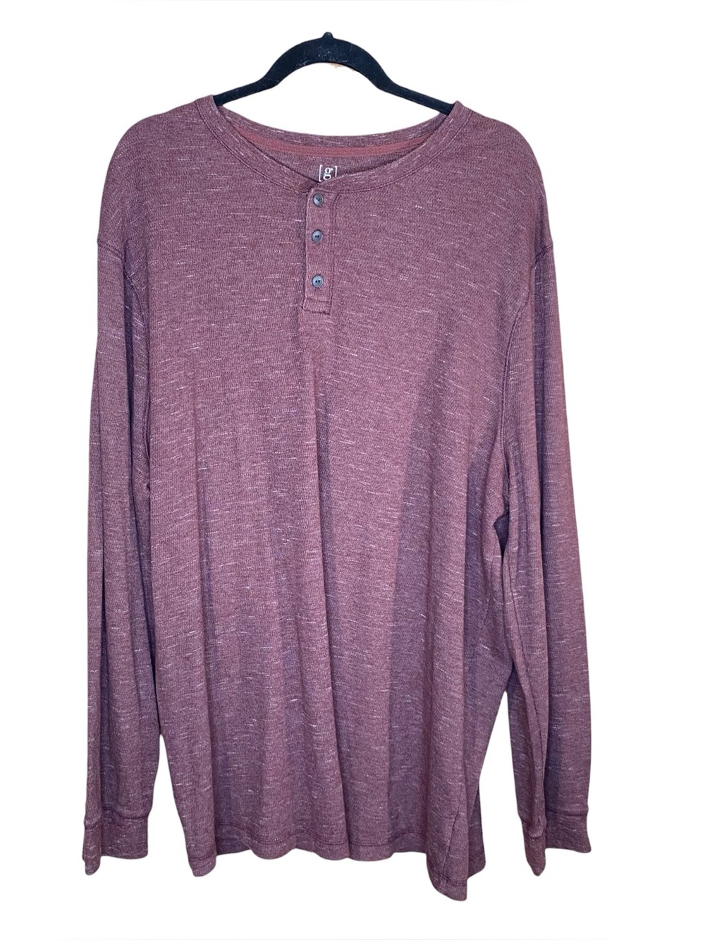 George Burgundy Henley Shirt Thermal Casual Soft Knit 3 Button Closure SZ 3X